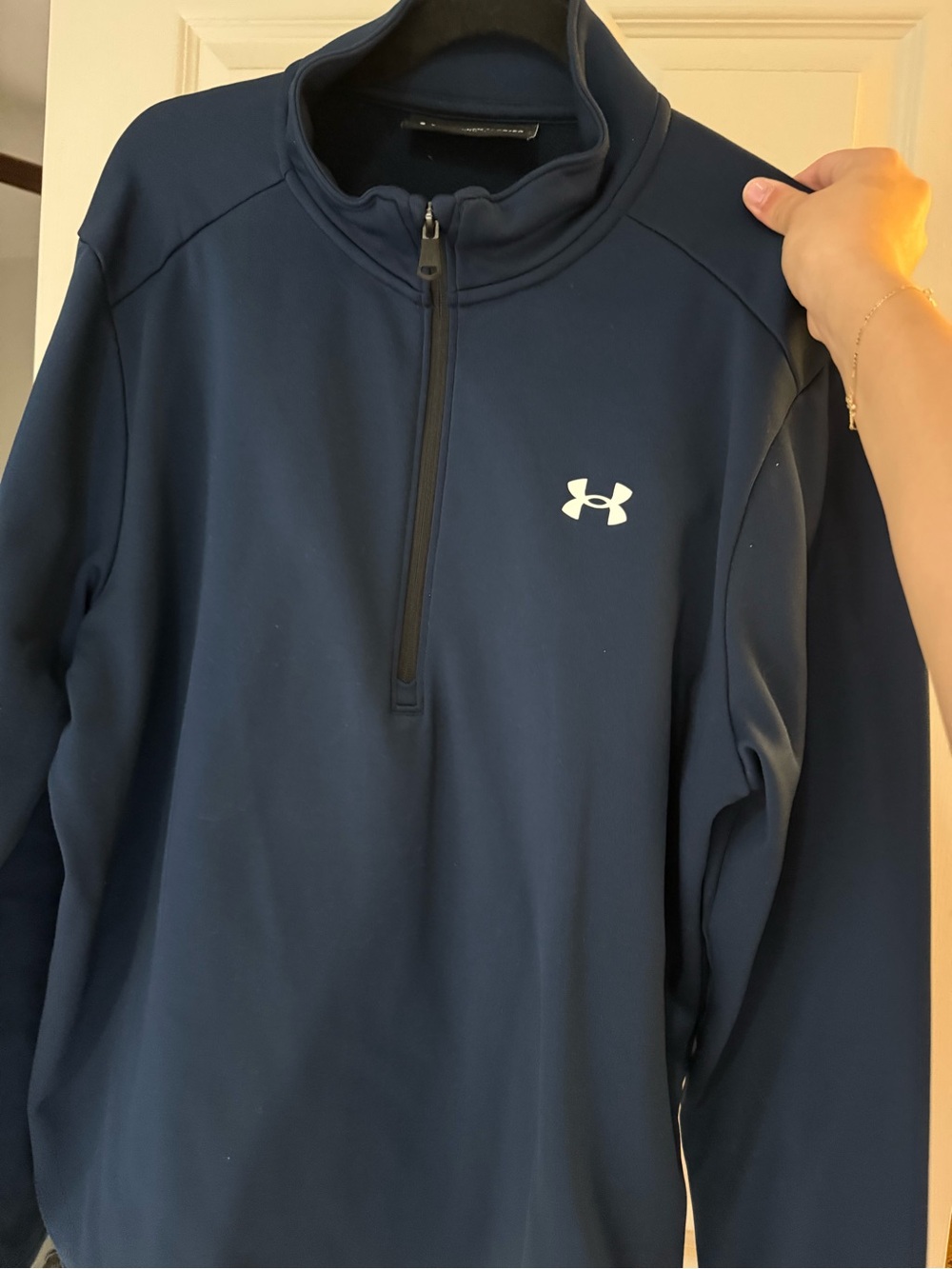 Under Armour Mens Navy Half-Zip Pullover with White Logo